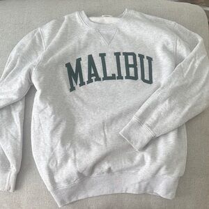 brandy Melville light grey crewneck with dark green Malibu logo